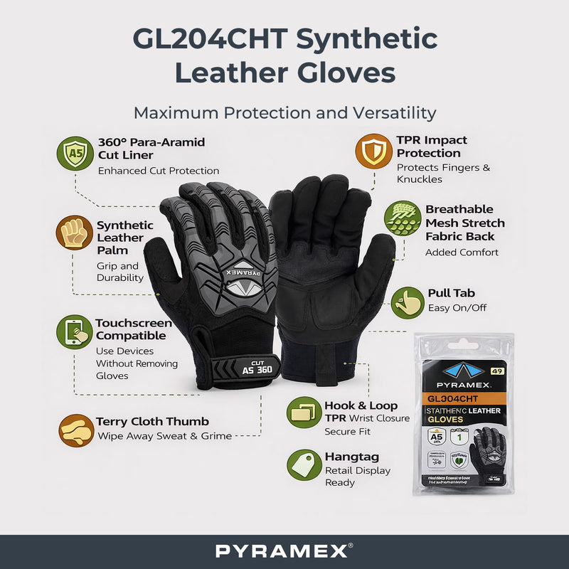 Pyramex GL204CHT Synthetic Leather A6 Cut Impact Gloves, Black, view 2 of 3