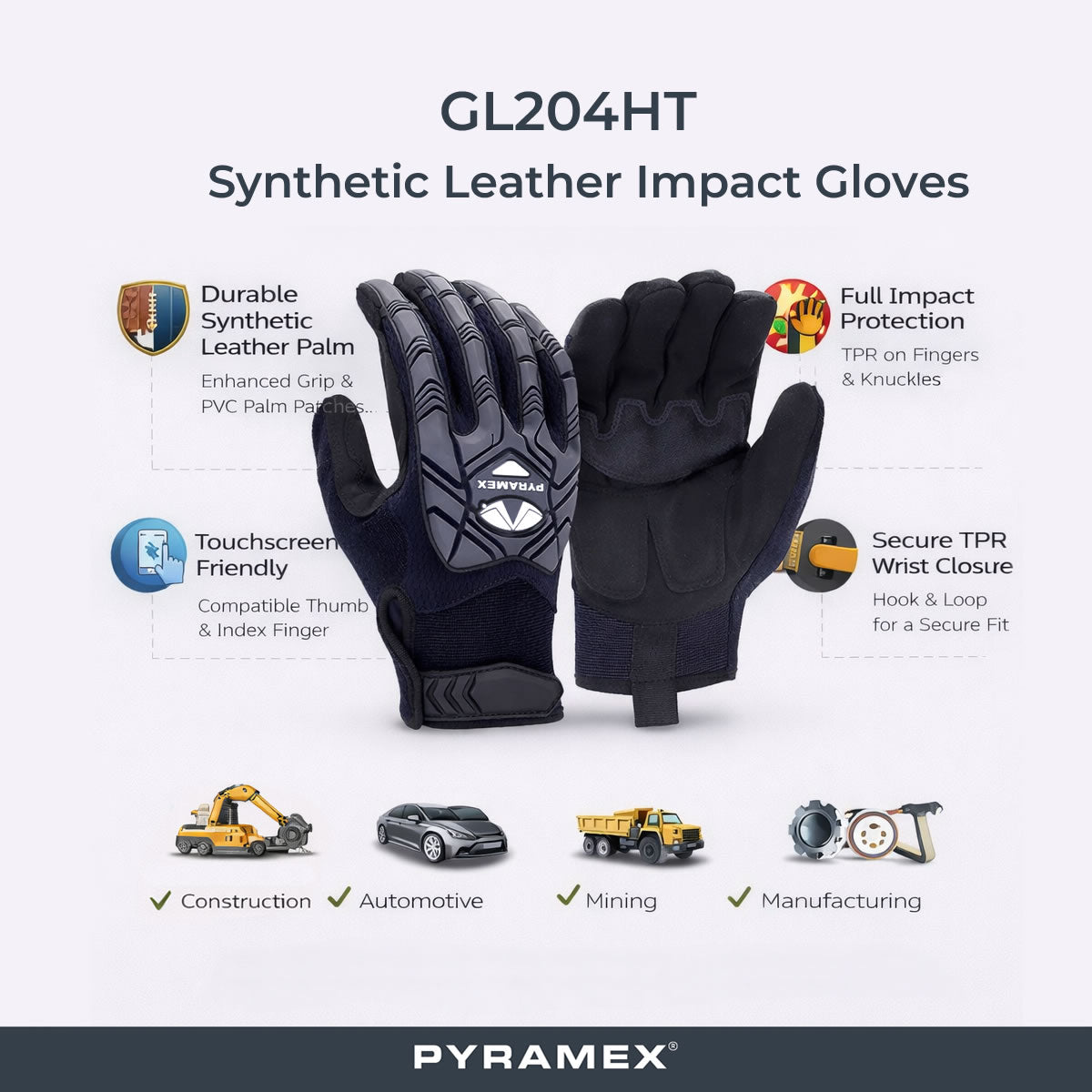 Pyramex GL204HT Synthetic Leather Impact Gloves, Black Pyramex GL204HT Synthetic Leather Impact Gloves, Black
