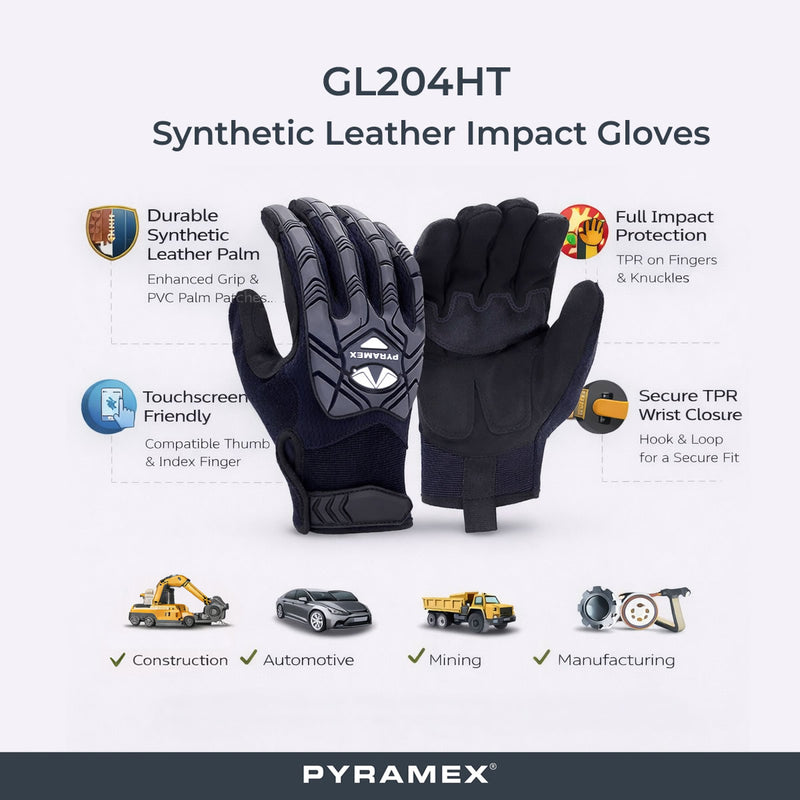 Pyramex GL204HT Synthetic Leather Impact Gloves, Black, view 2 of 3