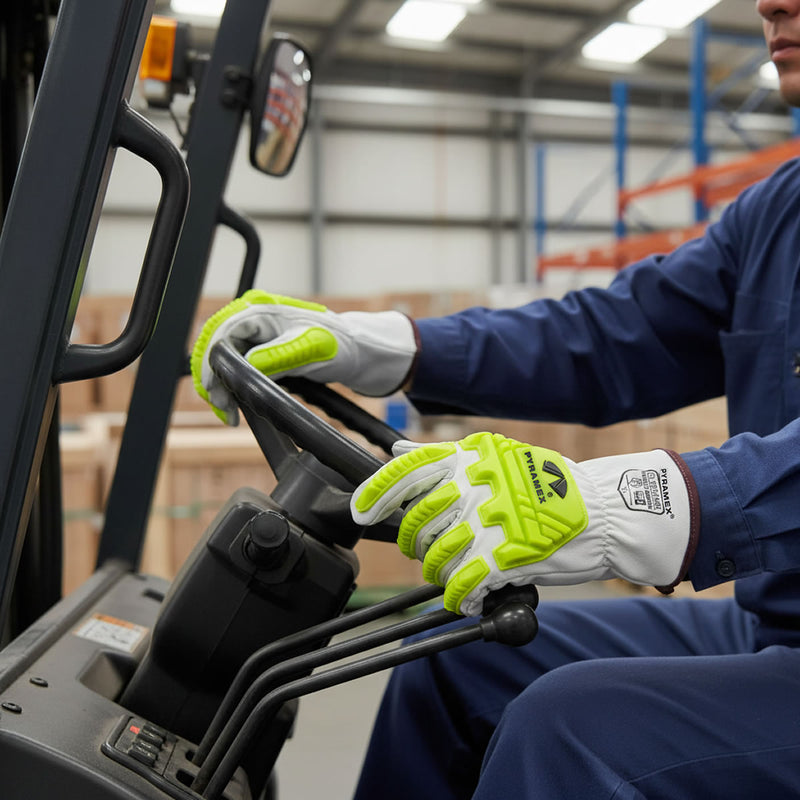 Pyramex GL3001KB Select Grain Goatskin Leather Driver Level 2 Impact Gloves, Hi-Vis Green, view 3 of 3