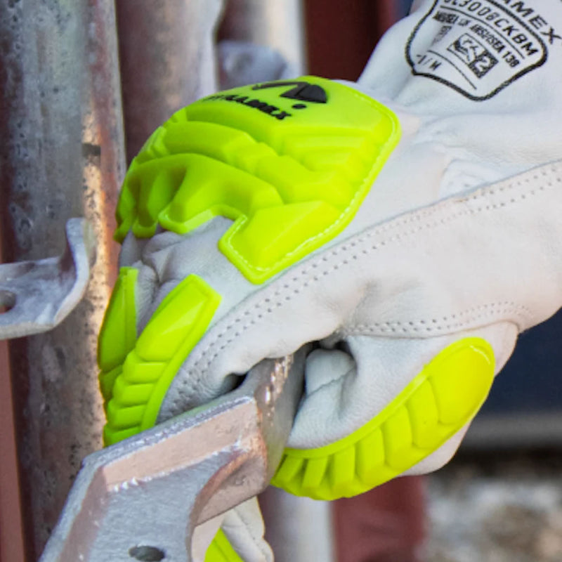 Pyramex GL3008CKB Premium Grain Goatskin Leather Driver HPPE A7 Cut Level 2 Impact Gloves, Hi-Vis Green, view 3 of 3