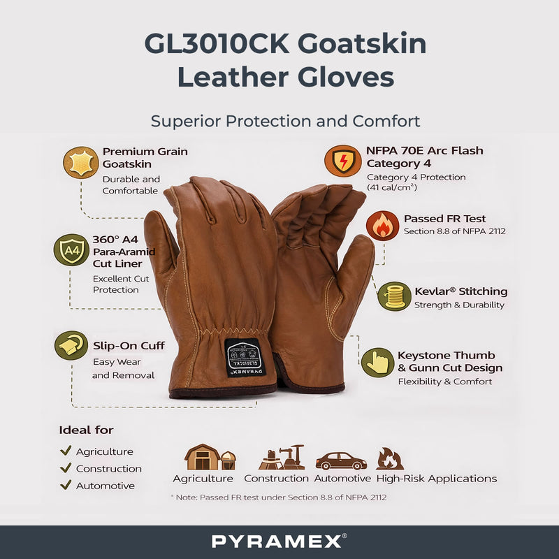 Pyramex GL3010CK Premium Grain Goatskin Leather Driver A5 Cut Gloves, Brown, view 2 of 3