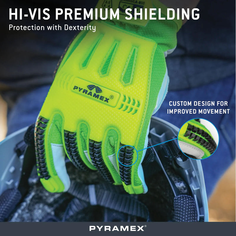 Pyramex GL3012CB Premium Goatskin Leather Driver Para-Aramid A6 Cut Gloves, Hi-Vis Lime, view 5 of 7