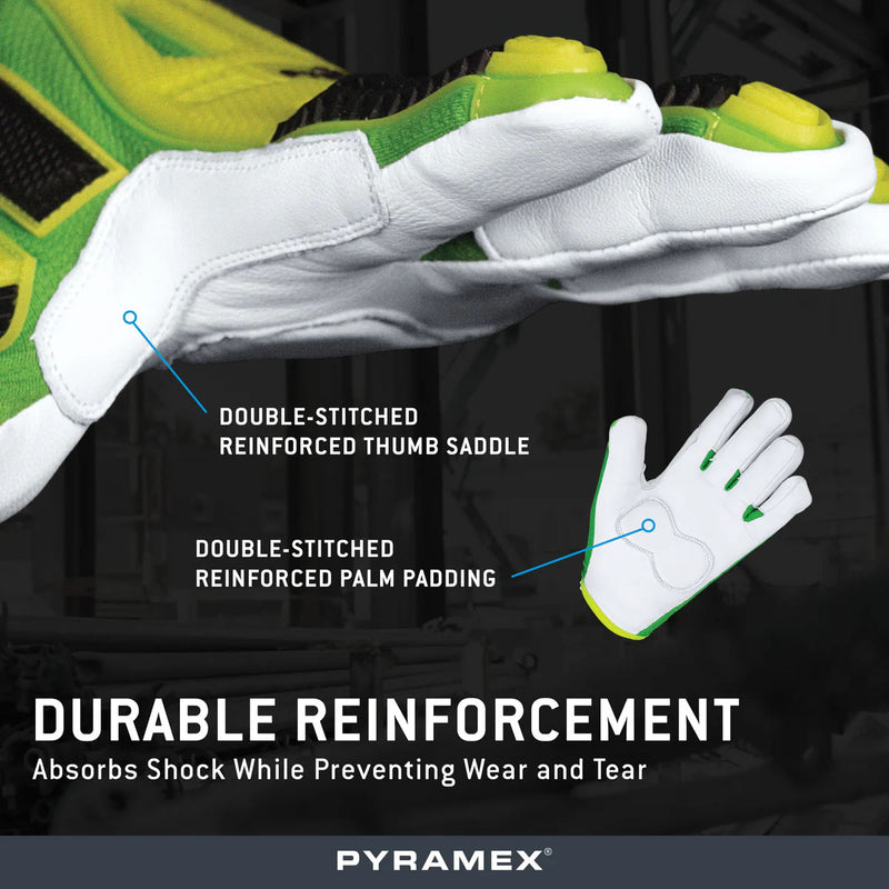 Pyramex GL3012CB Premium Goatskin Leather Driver Para-Aramid A6 Cut Gloves, Hi-Vis Lime, view 6 of 7