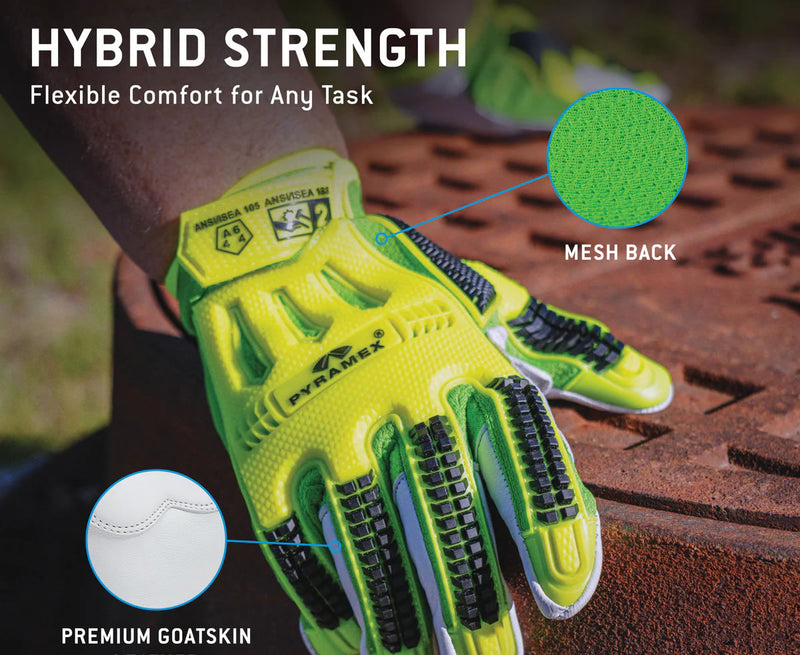Pyramex GL3012CB Premium Goatskin Leather Driver Para-Aramid A6 Cut Gloves, Hi-Vis Lime, view 7 of 7