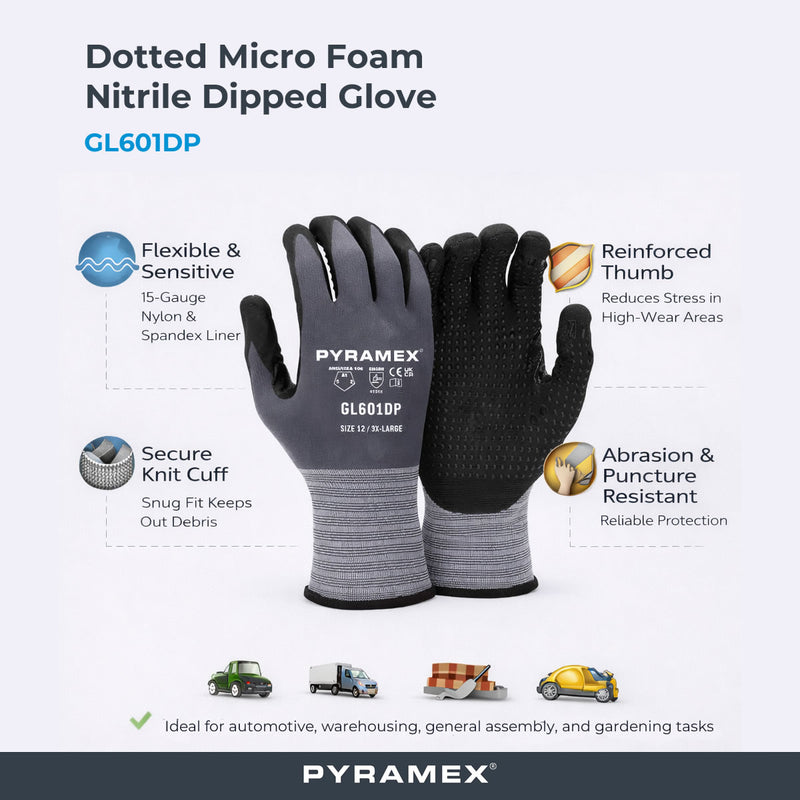 Pyramex GL601DP Dotted Micro Foam Nitrile Dipped Gloves, Gray, view 2 of 3