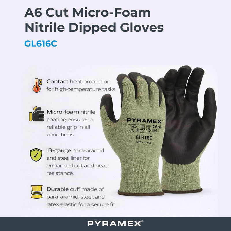 Pyramex GL616C A6 Cut Micro-Foam Nitrile Dipped Gloves, Green, view 2 of 3
