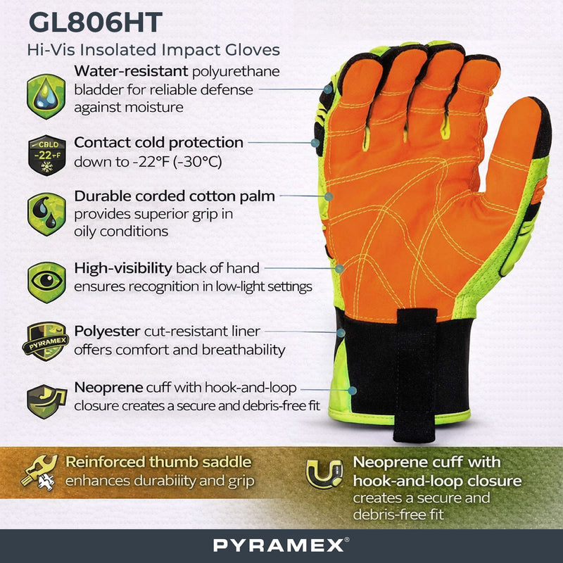 Pyramex GL806HT Synthetic Leather A2 Cut Level 2 Impact Gloves, Hi-Vis Green, view 2 of 3