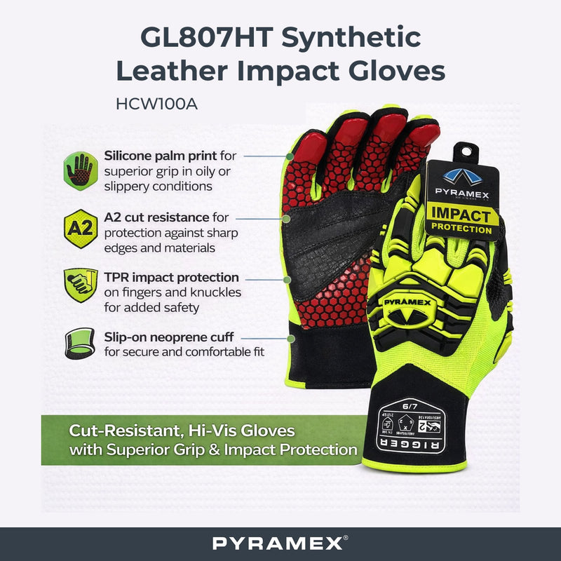 Pyramex GL807HT Synthetic Leather Level 2 Impact Gloves, Hi-Vis Green, view 2 of 4