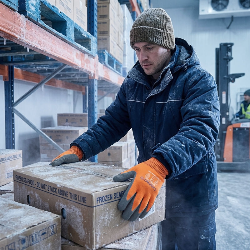 TASK CelsiHeit Hi-Vis ANSI A2 Cold Weather Latex Coated Gloves, Orange, CF10010, view 4 of 5
