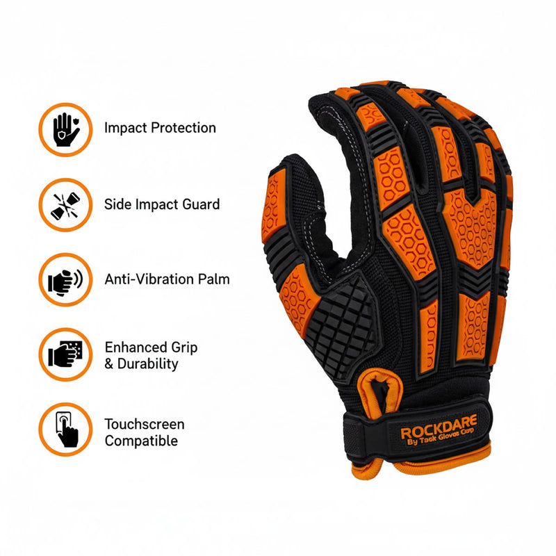 TASK ROCKDARE Anti-Vibration Side Impact Gloves, Black, RD1020, view 2 of 3