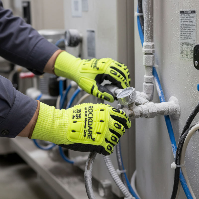 TASK ROCKDARE Hi-Vis ANSI A5 Cold Weather Latex Coated Waterproof Impact Gloves, Yellow, RD3000, view 3 of 3