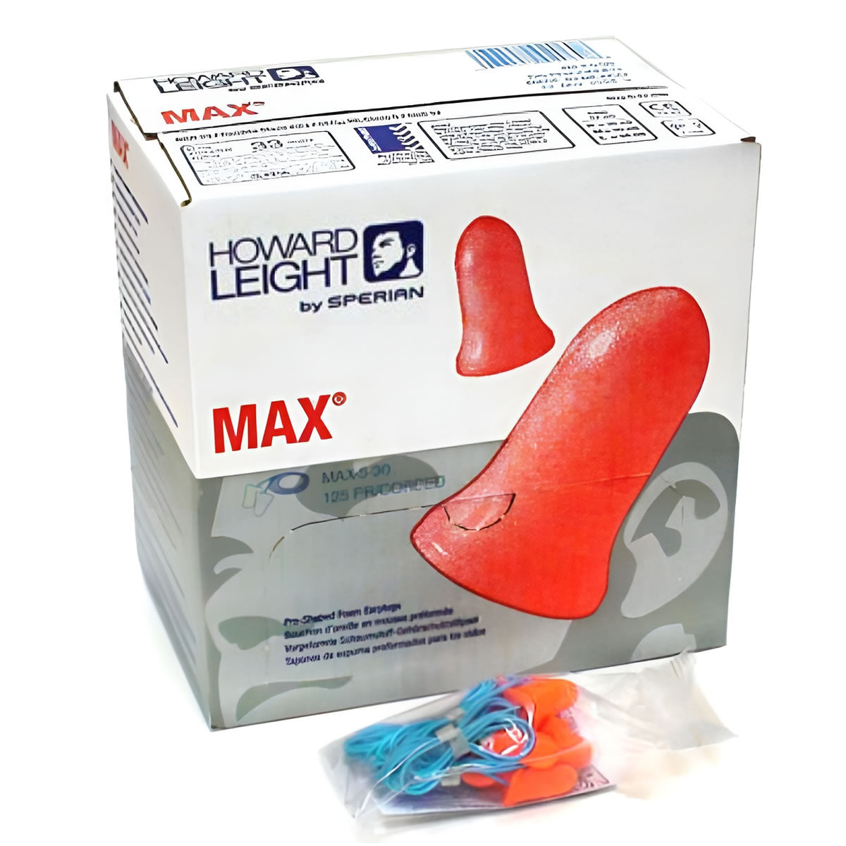 Howard Leight MAX Corded Earplugs, 341501735, 100 Pair, Orange Howard Leight MAX Corded Earplugs, 341501735, 100 Pair, Orange