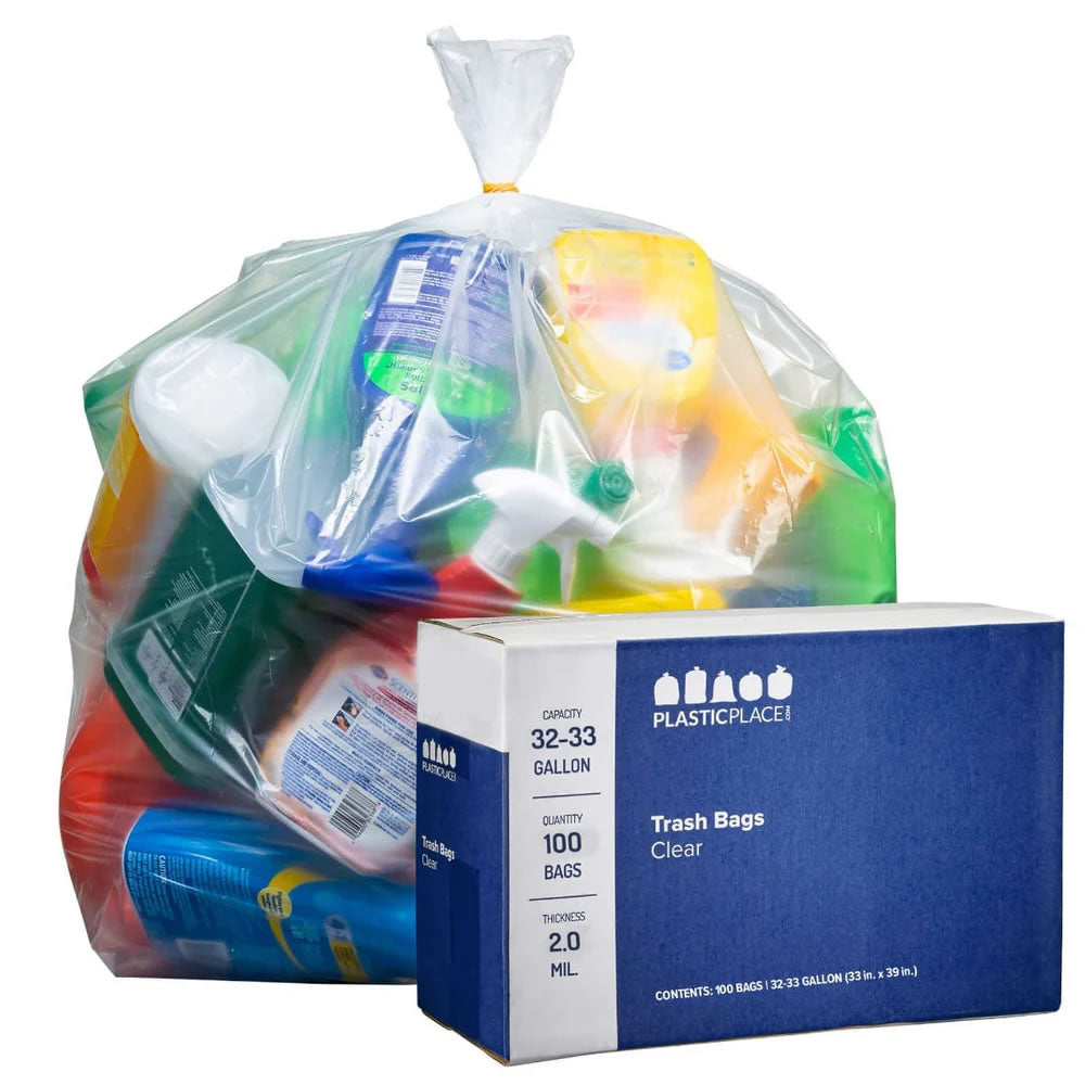32-33 Gallon Trash Bags - Clear, 100 Bags - 2 Mil 32-33 Gallon Trash Bags - Clear, 100 Bags - 2 Mil