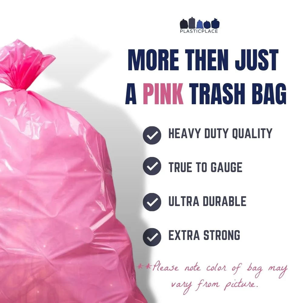 12-16 Gallon Trash Bags - Pink, 250 Bags - 1.2 Mil 12-16 Gallon Trash Bags - Pink, 250 Bags - 1.2 Mil