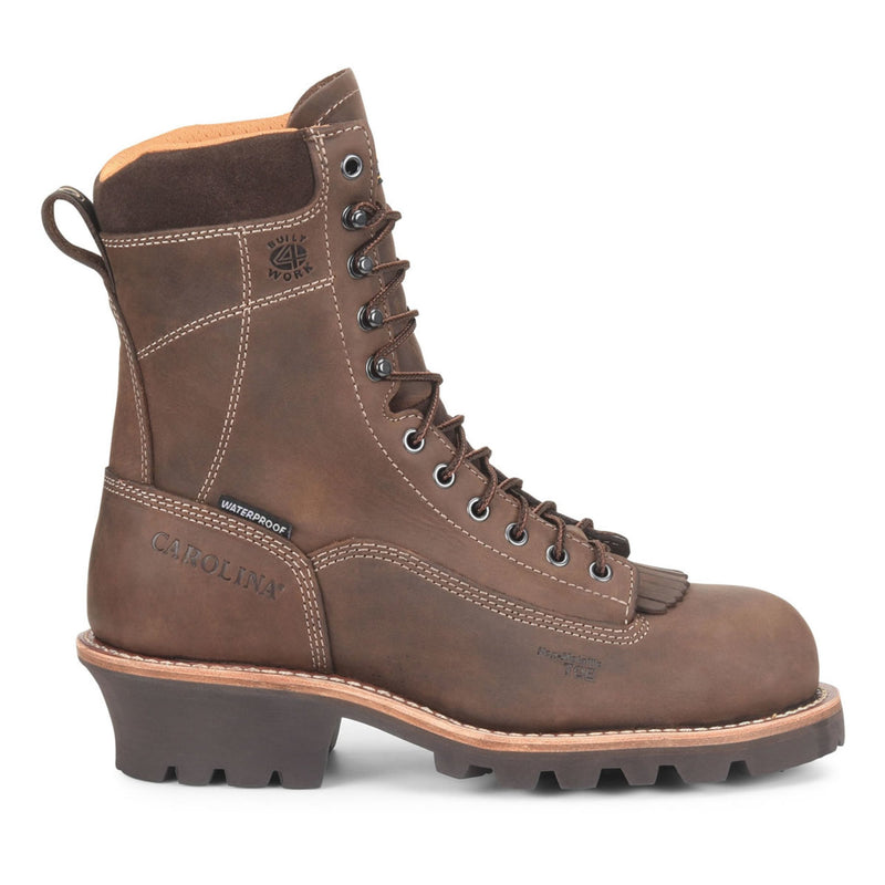 Carolina Men's Birch 8" Logger Waterproof EH Steel Toe Boots, CA7522, Brown, view 1 of 6