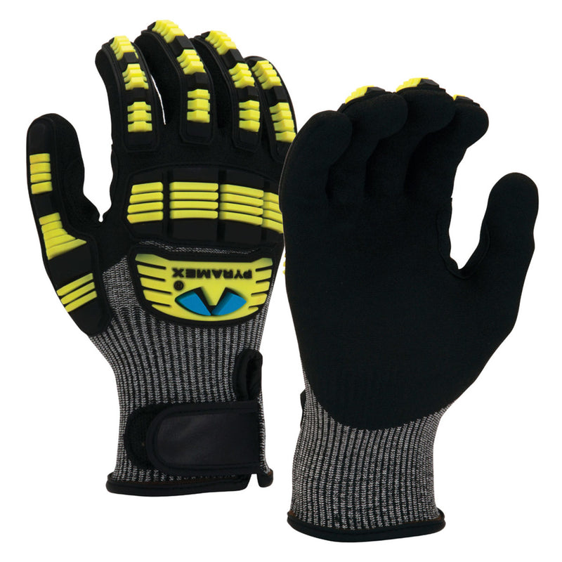 Pyramex GL610C A6 Cut Sandy Nitrile Dipped Level 2 Impact Gloves, Gray/Black, view 1 of 2