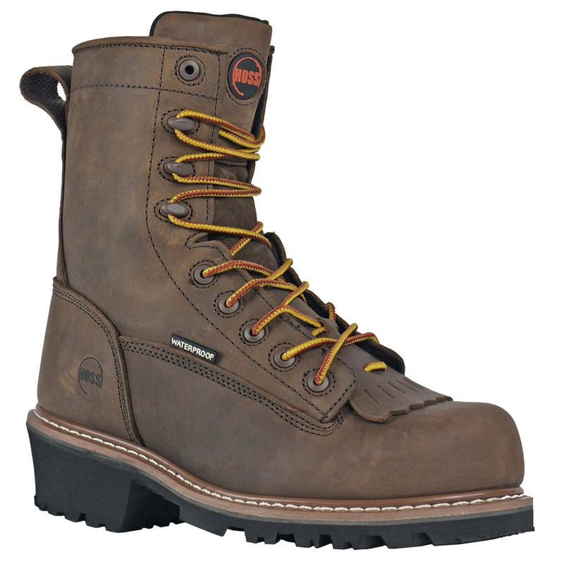 Hoss Men's Cross Cut 8" Loggers Waterproof EH Composite Toe Boots, 80715, Brown, view 1 of 8