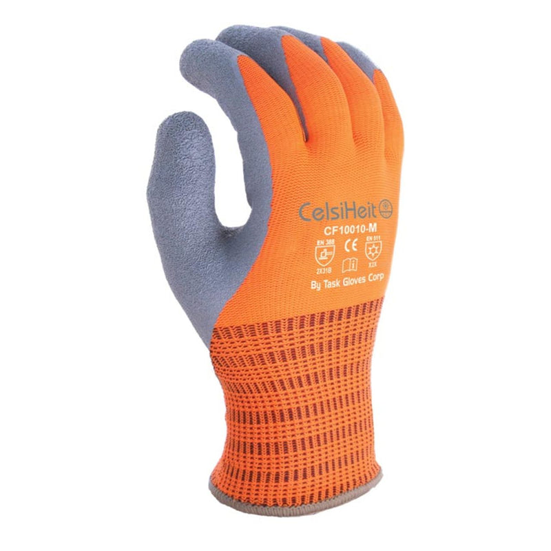 TASK CelsiHeit Hi-Vis ANSI A2 Cold Weather Latex Coated Gloves, Orange, CF10010, view 1 of 5