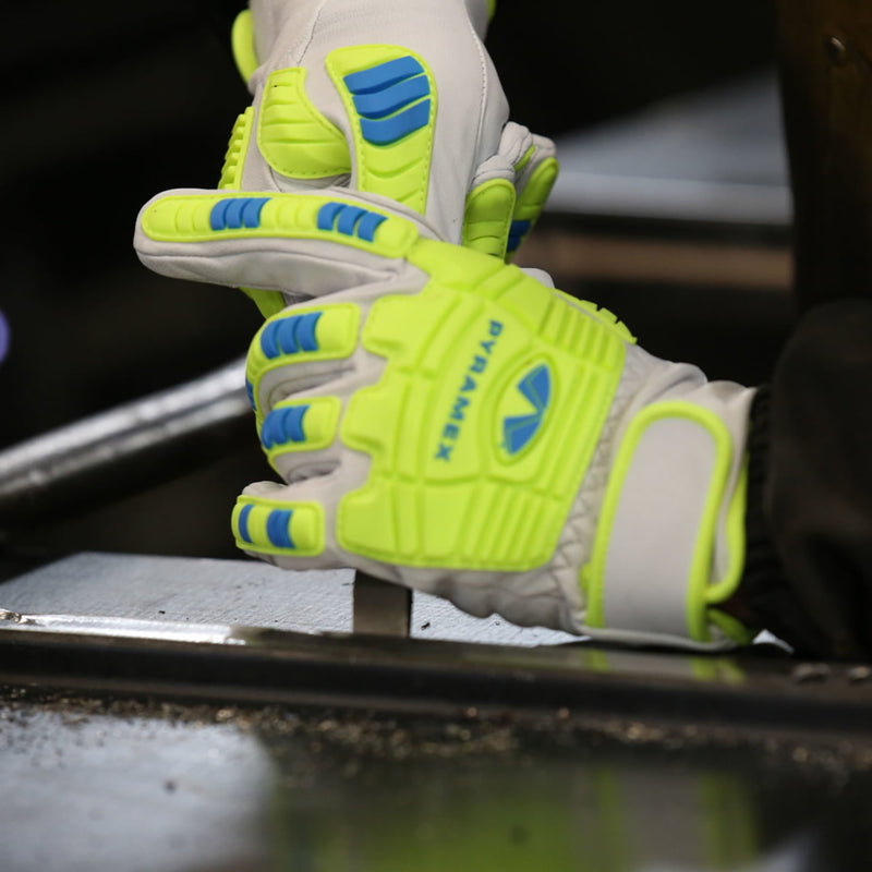 Pyramex GL3004CW Premium Grain Goatskin Hi-Vis Leather Driver A7 Cut Level 1 Impact Gloves, White, view 3 of 4
