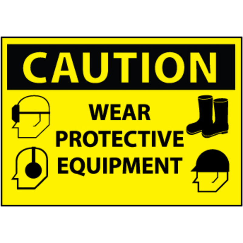 Caution Wear Protective Equipment Graphic 10x14 Rigid Plastic Sign, view 1 of 1