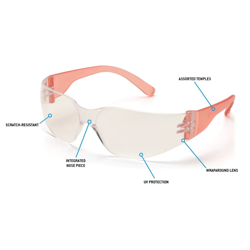Pyramex Intruder Safety Glasses, Clear Lens, Assorted Temple Colors, Case of 12, view 2 of 9