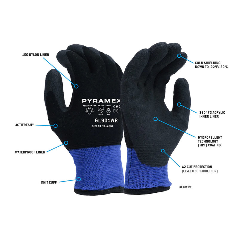 Pyramex GL901WR Insulated A2 Cut HPT Dipped Gloves, Black/Blue, view 2 of 2