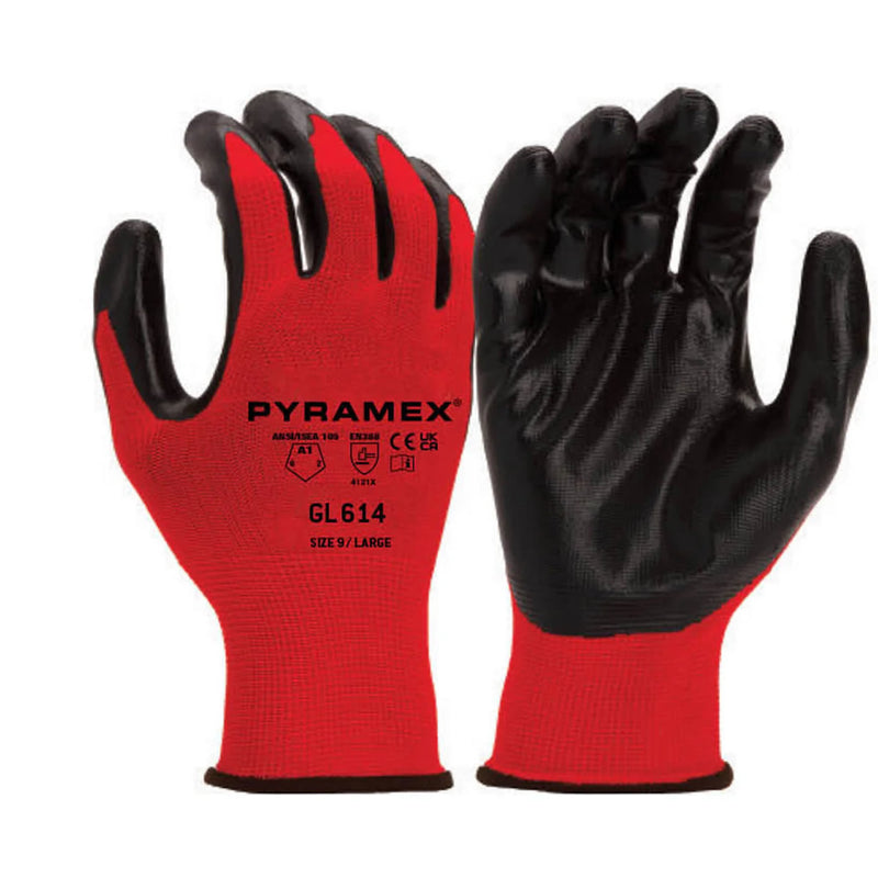 Pyramex GL614 A1 Cut Nitrile Dipped Gloves, Red, view 1 of 3