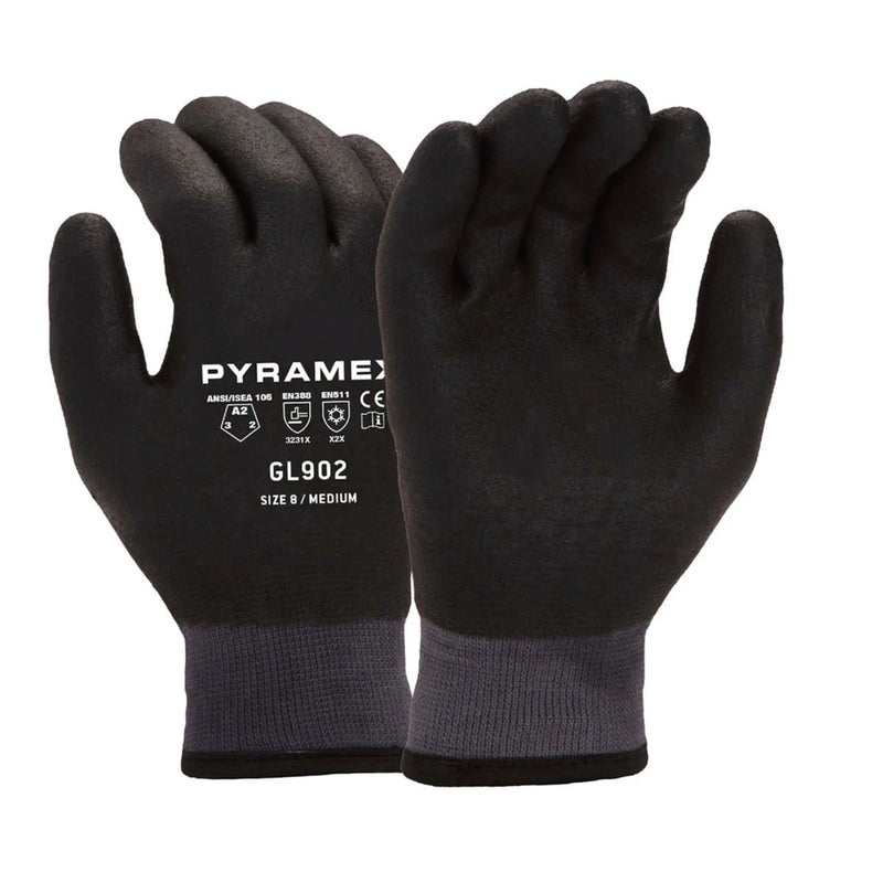 Pyramex Safety GL902 Insulated A2 Cut HPT Dipped Gloves, Black, view 1 of 3