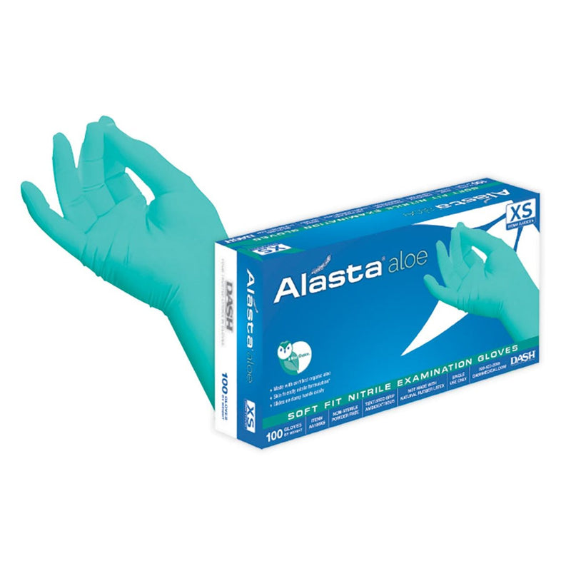 DASH Alasta Aloe Nitrile Exam Grade Disposable Gloves, Chemo Tested, Green, 3.9 mil, Box of 100, view 1 of 14
