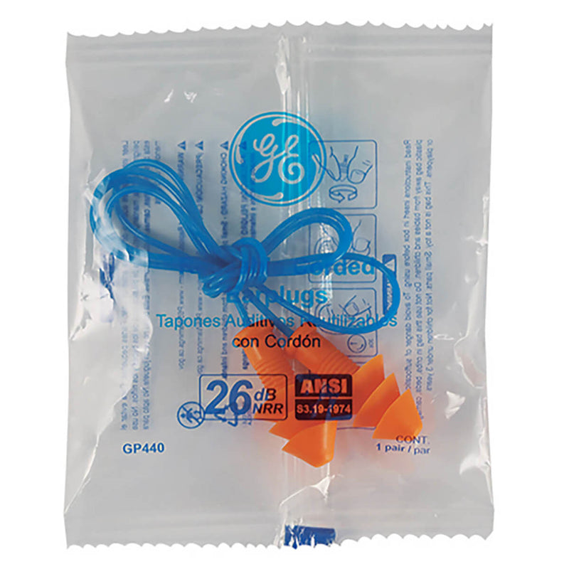 General Electric 26 dB Corded Christmas Tree Silicone Earplugs, GP440, 100 Pair, Orange, view 2 of 2