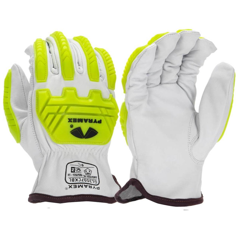 Pyramex GL3007CKB Premium Grain Goatskin Leather Driver HPPE A6 Cut Level 2 Impact Gloves, Hi-Vis Green, view 1 of 3