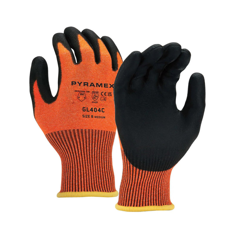 Pyramex GL404C Hi-Vis A4 Cut Polyurethane Coated Gloves, Hi-Vis Orange, view 1 of 6
