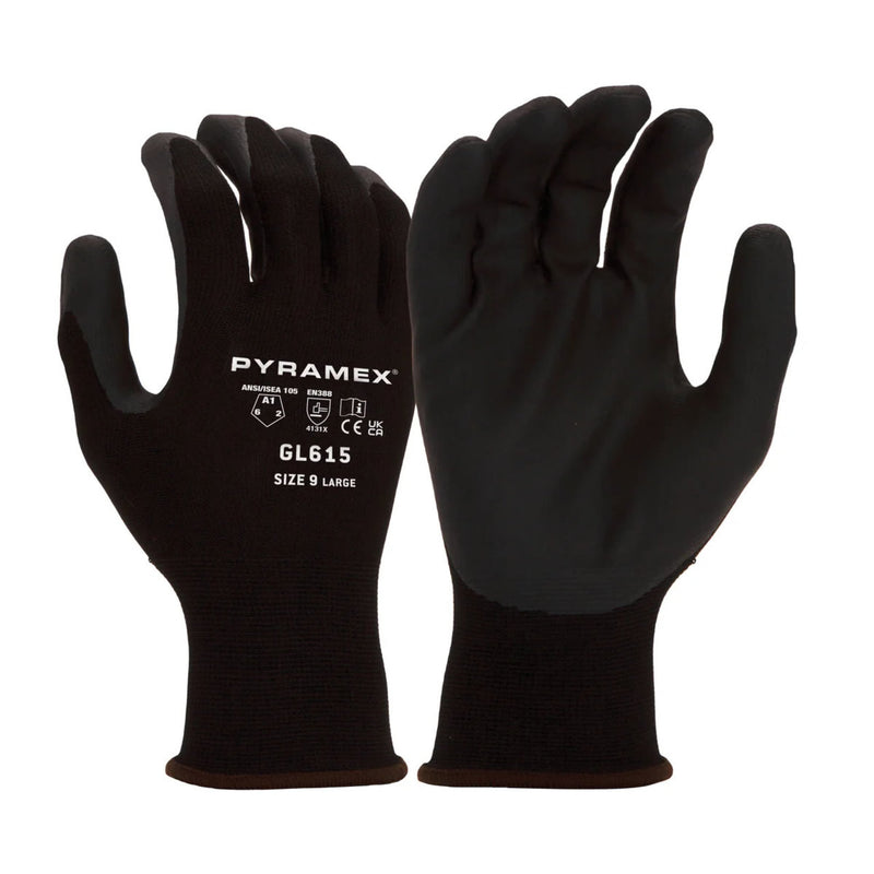 Pyramex Safety GL615 A1 Cut Micro-Foam Nitrile Dipped Gloves, Black, view 1 of 3