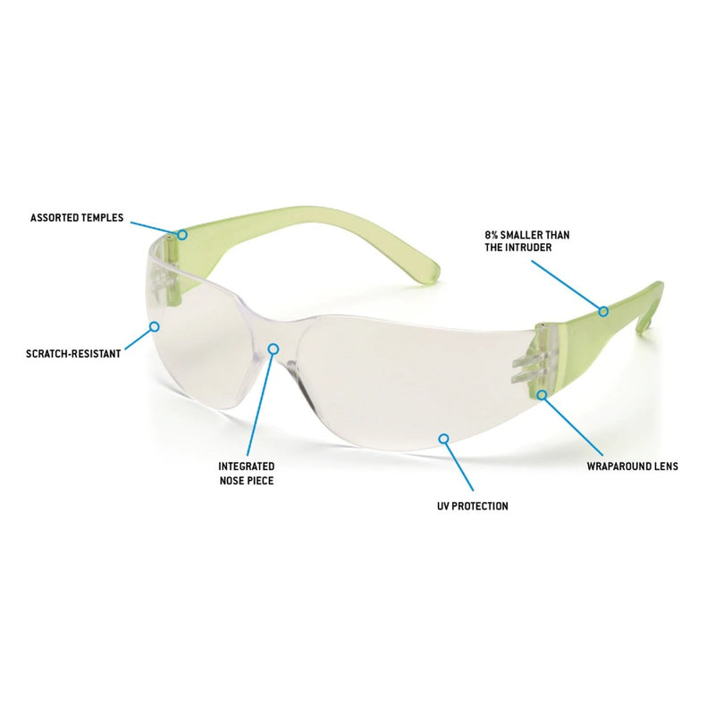 Pyramex Mini Intruder Safety Glasses, Clear Lens, Assorted Temple Colors, Case of 12, view 2 of 10