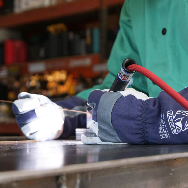 Black Stallion T50 Premium Grain Goatskin Flame Resistant TIG Welding Gloves, Blue/White/Gray, view 2 of 7