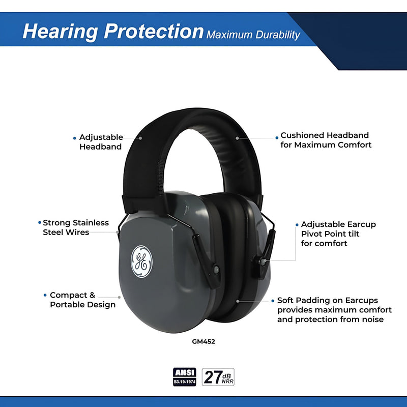 General Electric Earmuffs, 27 dB NRR, GM452, Gray, view 2 of 2