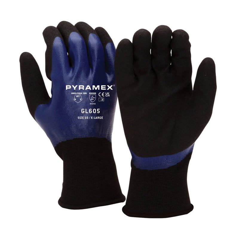 Pyramex GL605 Water Resistant Sandy Nitrile Double Dipped Gloves, Blue, view 1 of 3