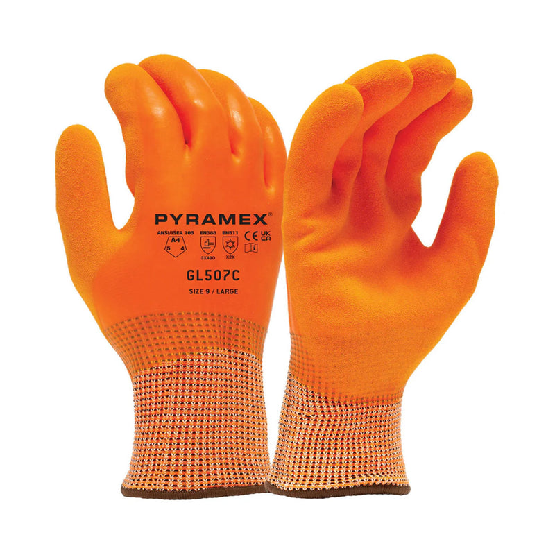 Pyramex GL507C Insulated A4 Cut Double Dipped Sandy Latex Coated Gloves, Orange, view 1 of 3