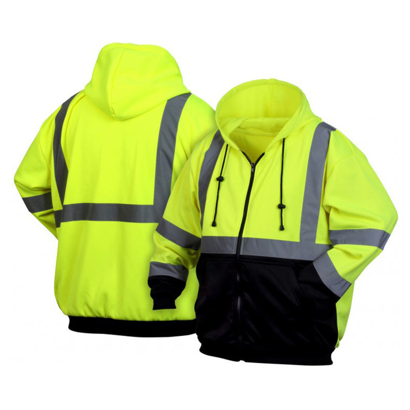 Pyramex RSZH32 Type R Class 3 Hi-Vis Lime Zip Black Bottom Hooded Sweatshirt, view 2 of 4