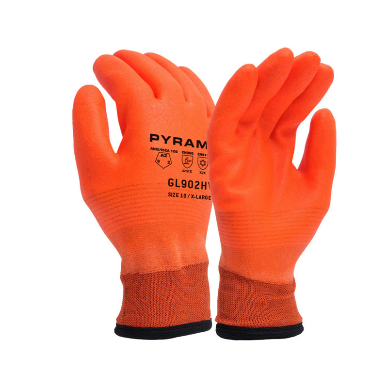 Pyramex GL902HV Insulated A2 Cut HPT Dipped Gloves, Hi-Vis Orange, view 1 of 3