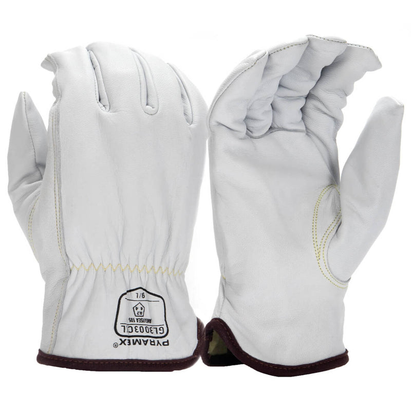 Pyramex GL3003CK Premium Grain Goatskin Leather Driver Para-Aramid A7 Cut Gloves, White, view 1 of 3