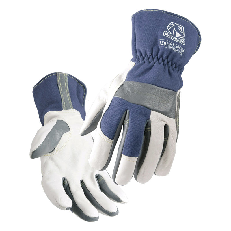 Black Stallion T50 Premium Grain Goatskin Flame Resistant TIG Welding Gloves, Blue/White/Gray, view 1 of 7