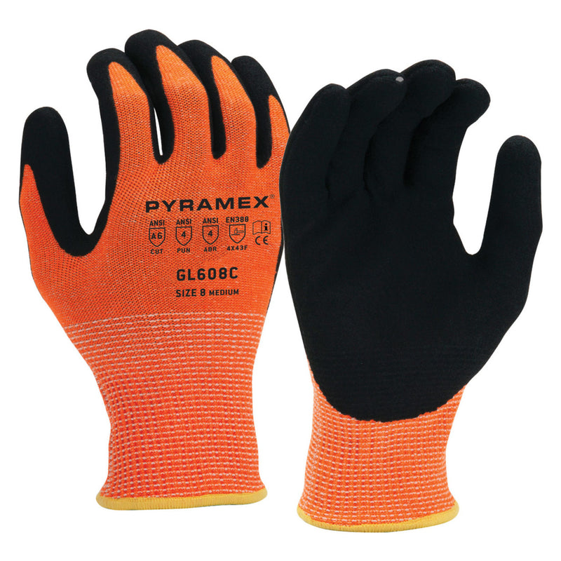 Pyramex GL608C A6 Micro-Foam Sandy Nitrile Dipped Gloves, Hi-Vis Orange, view 1 of 3
