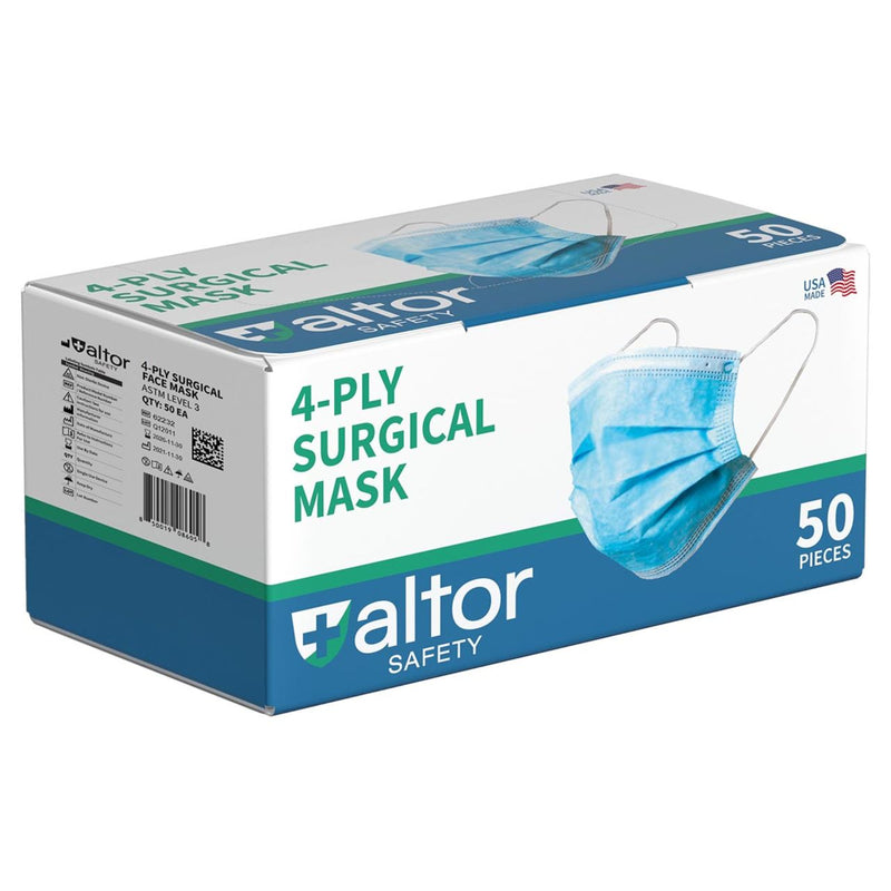 Altor Safety Surgical Mask 62232, 4-Ply ASTM Level 3, USA Made, Blue, Box of 50, view 1 of 2