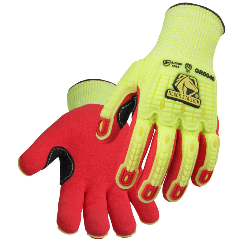 Black Stallion GR5040 AccuFlex A6 Cut Sandy Nitrile Coated Impact Gloves, Hi-Vis Lime/Red, view 1 of 5