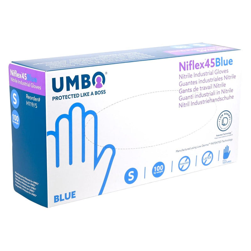 UMBO Niflex45 Nitrile Disposable Gloves, 4.5 mil, Blue, Box of 100, view 7 of 9