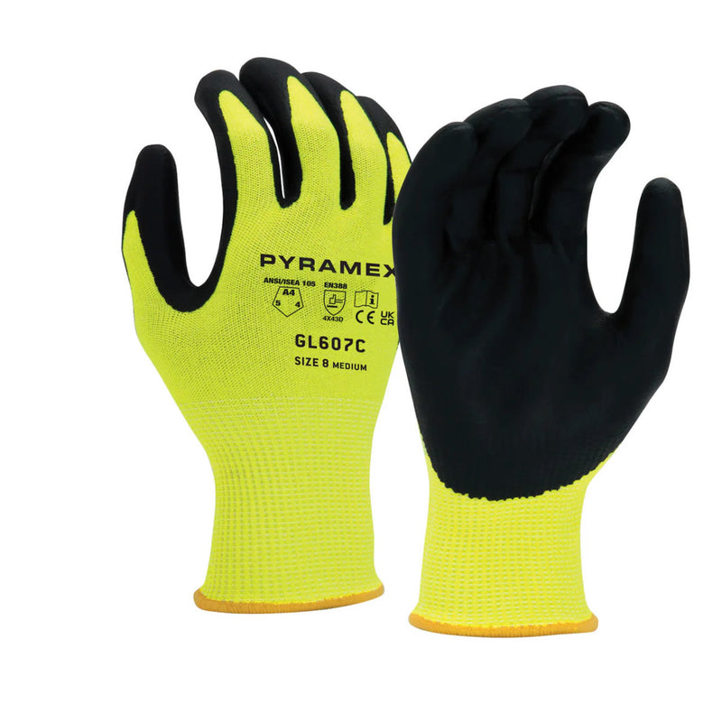 Pyramex GL607C A4 Cut Micro-Foam Nitrile Dipped Gloves, Hi-Vis Green, view 1 of 3