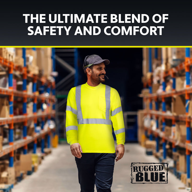 Rugged Blue Type R Class 3 Hi-Vis Long Sleeve Shirt, Hi-Vis Yellow, view 5 of 8