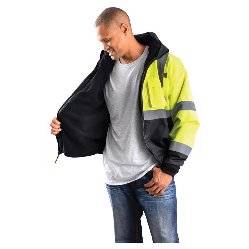 OccuNomix Type R Class 3 Hi-Vis 3-Way Black Bottom Bomber Jacket, LUX-ETJBJR, view 3 of 4